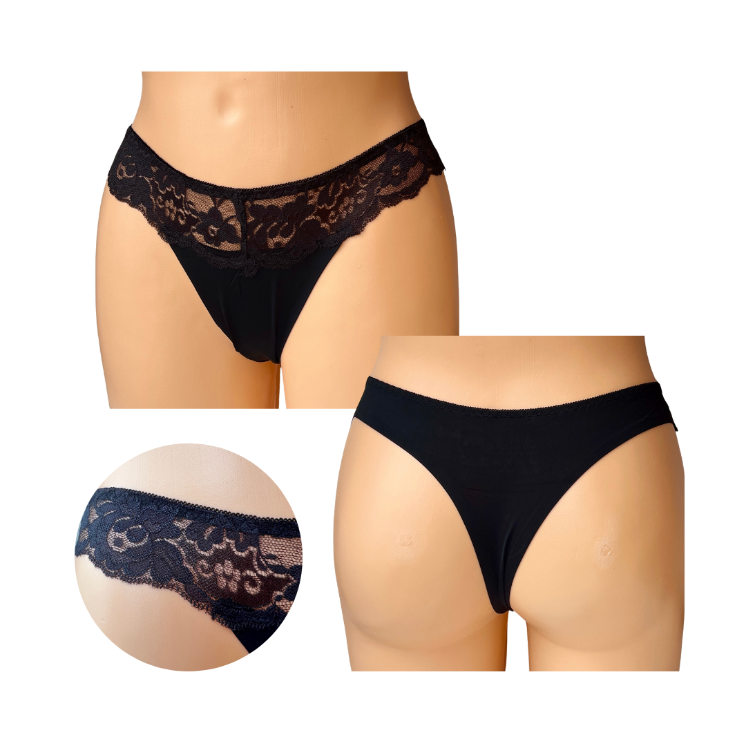 Majtki figi stringi damskie z koronką czarne r. XL