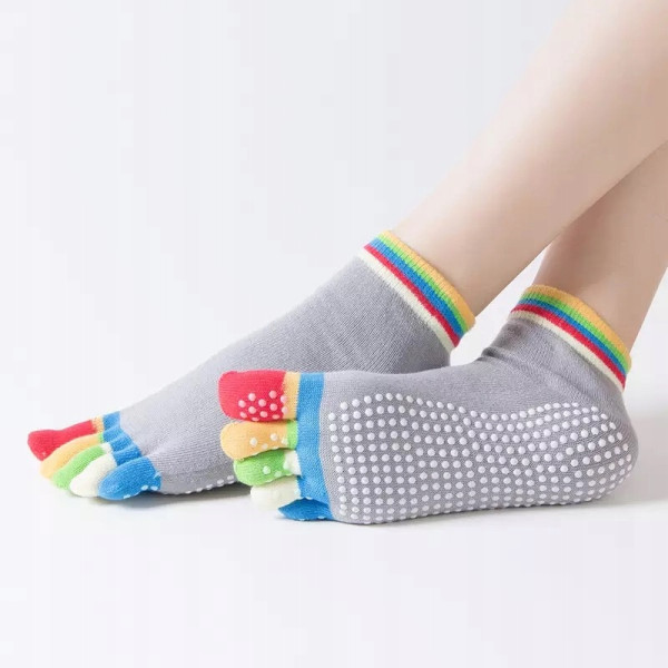 Skarpetki do jogi, pilatesu, gimnastyki, antypoślizgowe, pięciopalcowe, szare