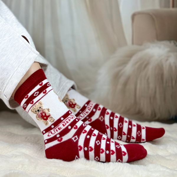Skarpetki termiczne ciepłe bawełna zimowe wzory misie, serduszka 38-42