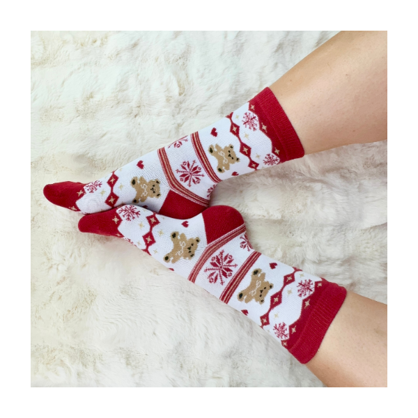 Skarpetki termiczne ciepłe bawełna zimowe wzory gwiazdki misie 35-39