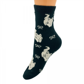 Skarpetki długie ciepłe angora wełna czarne w kotki 35-38