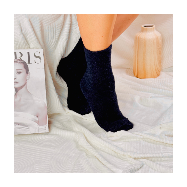 Ciepłe puszyste skarpetki z norki  alpaka touch futerko granatowe 35-38