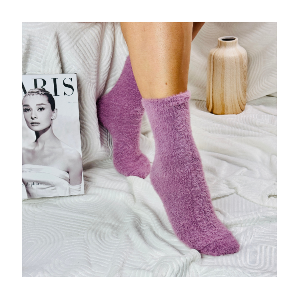Ciepłe puszyste skarpetki z norki  alpaka touch futerko liliowe 38-41