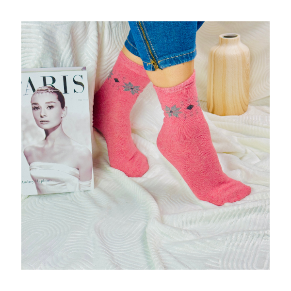 Skarpetki angora wzór norweski różowe 35-38