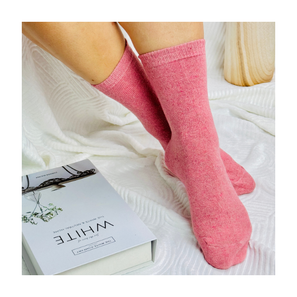 Skarpetki ciepłe termiczne bezuciskowe angora wełna różowe 39-42