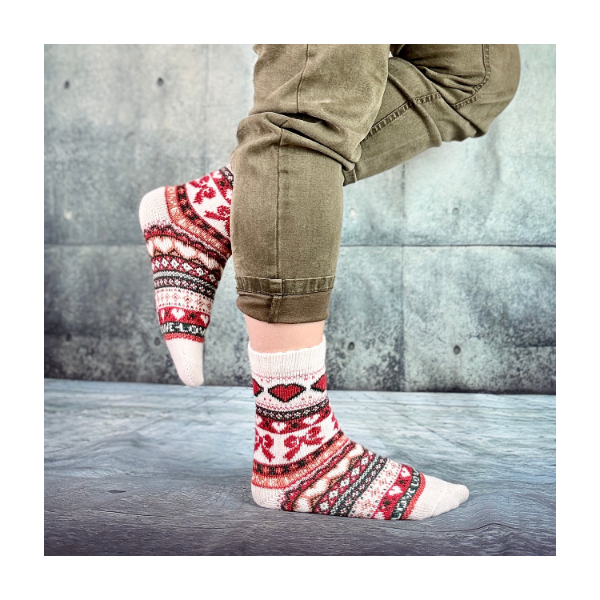 Skarpetki damskie angora termiczne ciepłe czerwone zimowe wzory 35-38