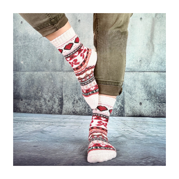Skarpetki damskie angora termiczne ciepłe czerwone zimowe wzory 35-38