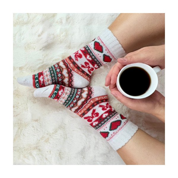 Skarpetki damskie angora termiczne ciepłe czerwone zimowe wzory 35-38