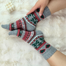 Skarpetki damskie angora termiczne ciepłe szare zimowe wzory 35-38