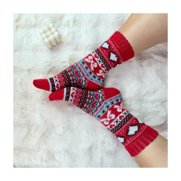 Skarpetki angora termiczne ciepłe czerwone zimowe wzory 39-42