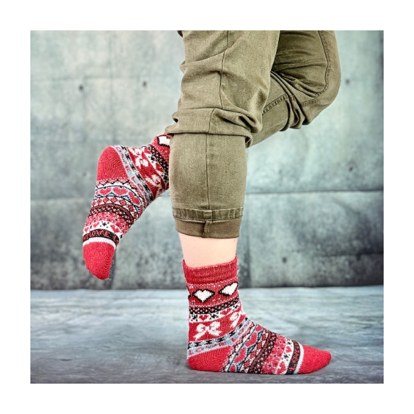 Skarpetki angora termiczne ciepłe czerwone zimowe wzory 39-42