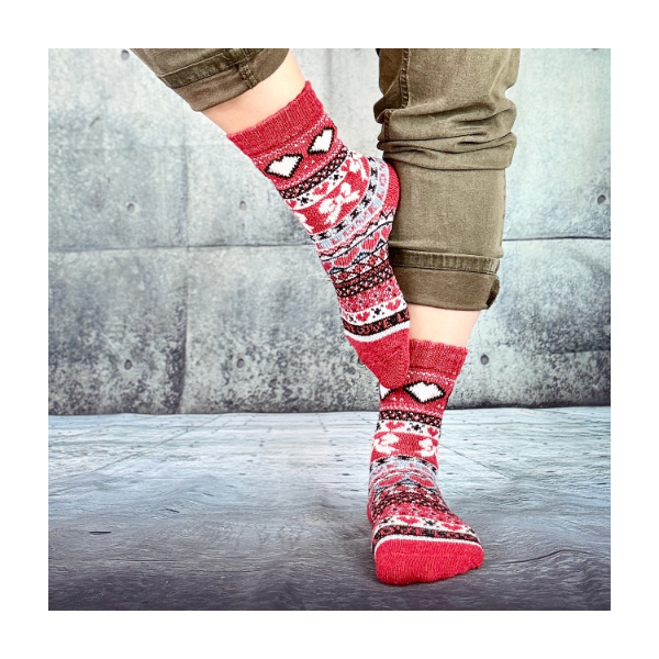 Skarpetki angora termiczne ciepłe czerwone zimowe wzory 39-42