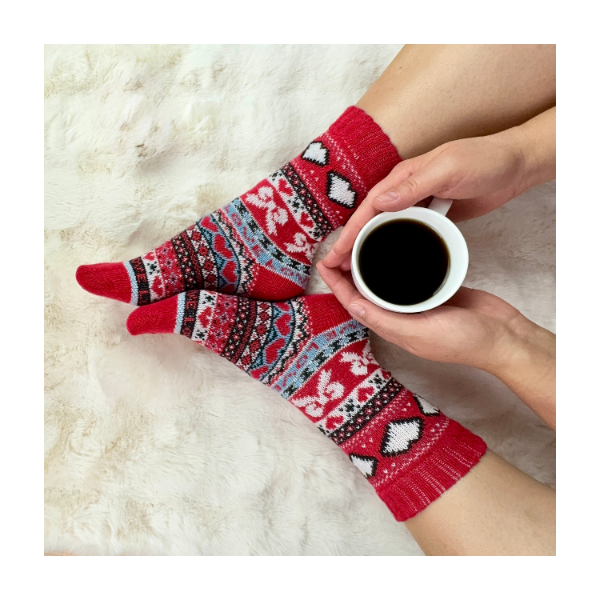 Skarpetki angora termiczne ciepłe czerwone zimowe wzory 39-42