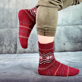 Skarpetki damskie alpaka ciepłe grube czerwone norweskie gwiazdki 39-42