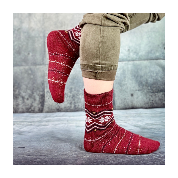Skarpetki damskie alpaka ciepłe grube czerwone norweskie gwiazdki 39-42