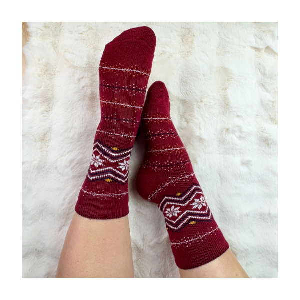 Skarpetki damskie alpaka ciepłe grube czerwone norweskie gwiazdki 39-42