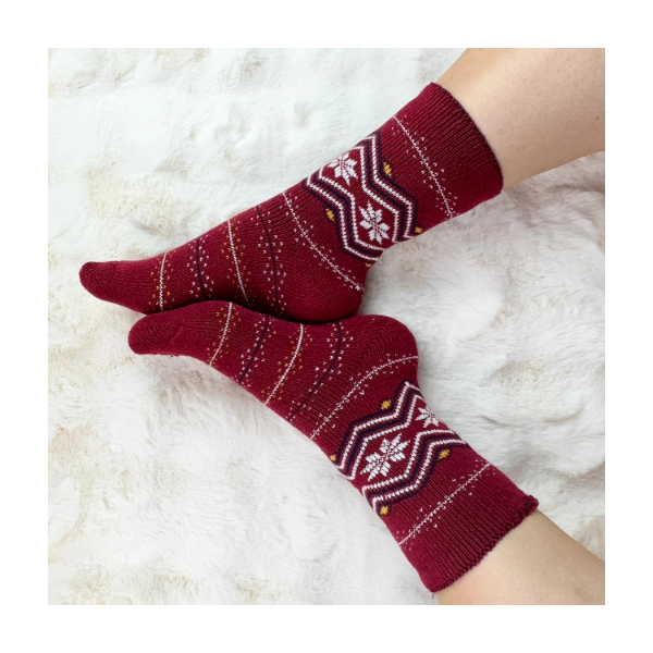 Skarpetki damskie alpaka ciepłe grube czerwone norweskie gwiazdki 35-38