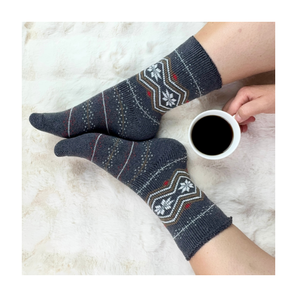 Skarpetki damskie alpaka ciepłe grube ciemny szary norweskie gwiazdki 35-38