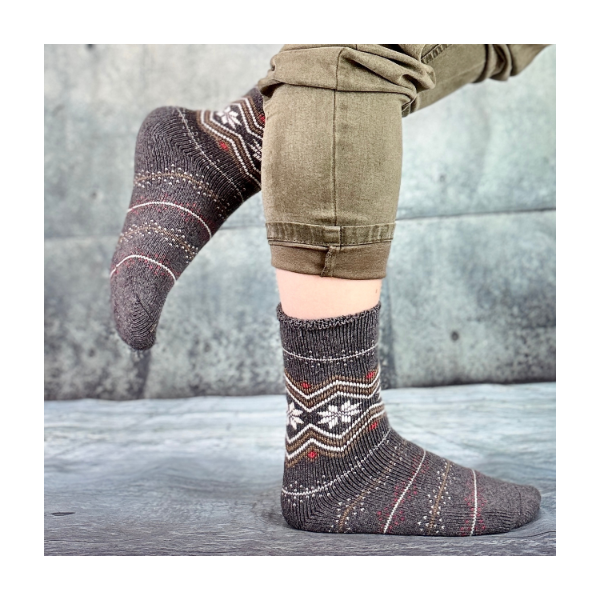 Skarpetki damskie alpaka ciepłe grube ciemny szary norweskie gwiazdki 35-38