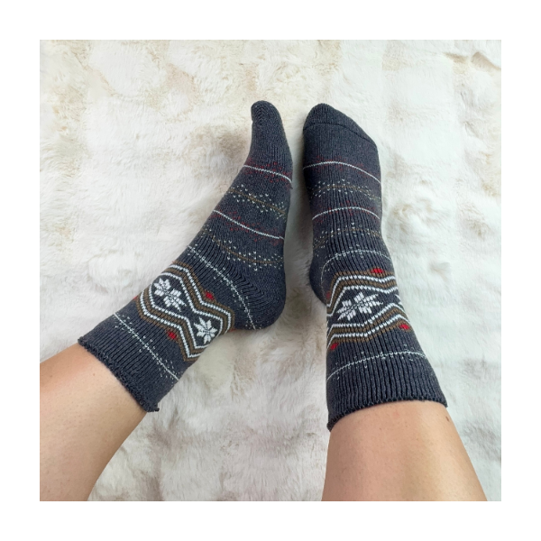 Skarpetki damskie alpaka ciepłe grube ciemny szary norweskie gwiazdki 35-38
