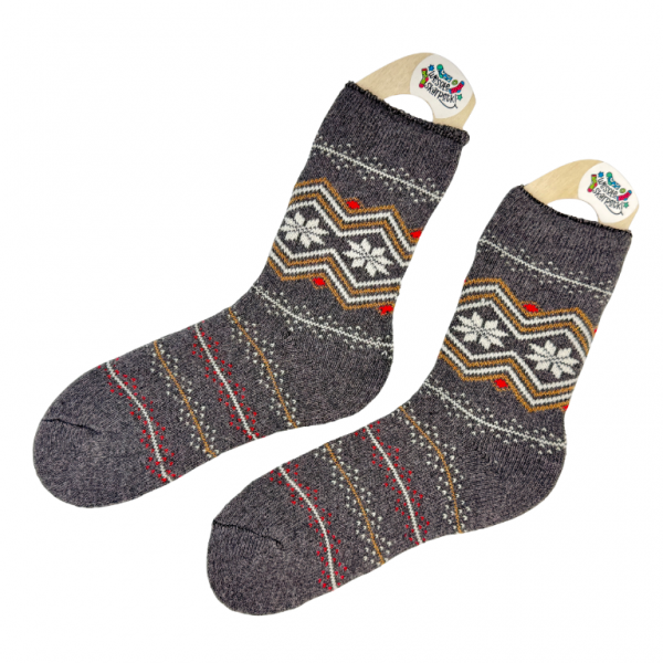 Skarpetki damskie alpaka ciepłe grube ciemny szary norweskie gwiazdki 39-42