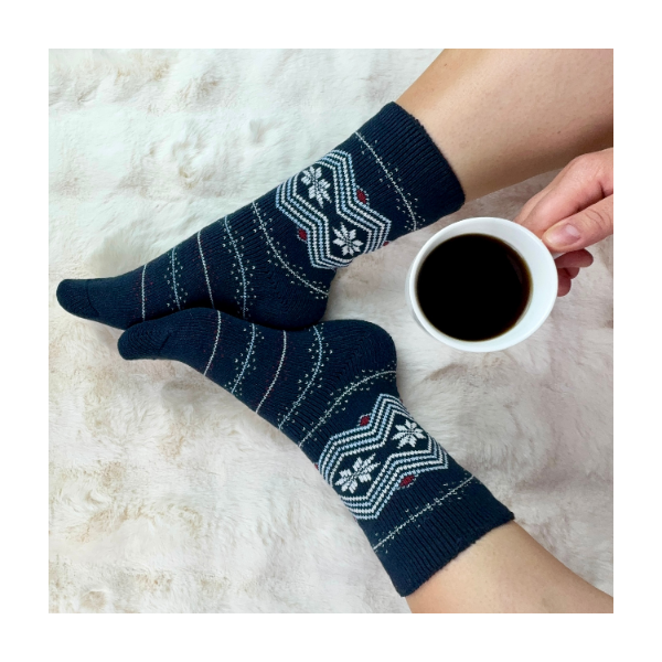 Skarpetki damskie alpaka ciepłe grube granatowe w norweskie gwiazdki 35-38