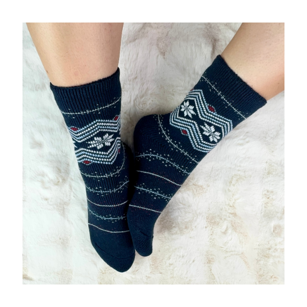 Skarpetki damskie alpaka ciepłe grube granatowe w norweskie gwiazdki 39-42