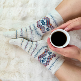 Skarpetki damskie alpaka ciepłe grube białe w norweskie gwiazdki 35-38