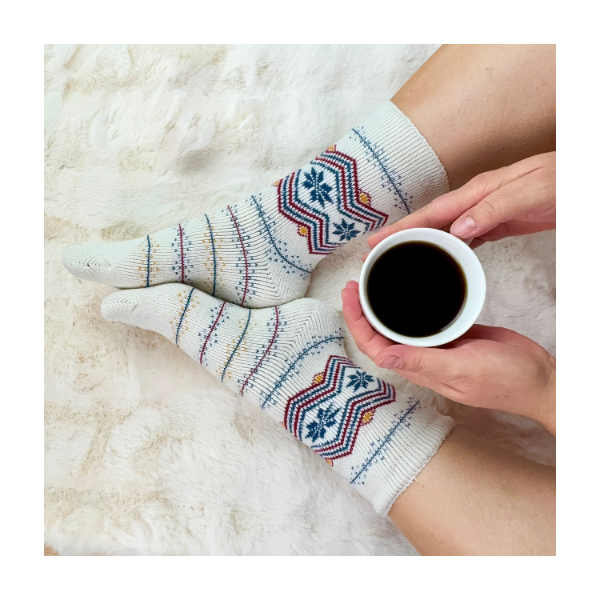 Skarpetki damskie alpaka ciepłe grube białe w norweskie gwiazdki 35-38