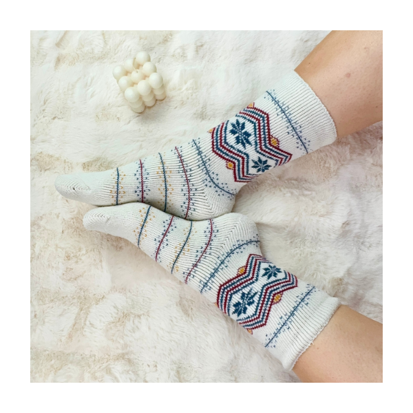 Skarpetki damskie alpaka ciepłe grube białe w norweskie gwiazdki 35-38