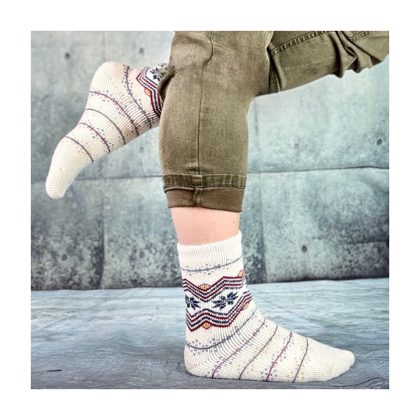 Skarpetki damskie alpaka ciepłe grube białe w norweskie gwiazdki 35-38