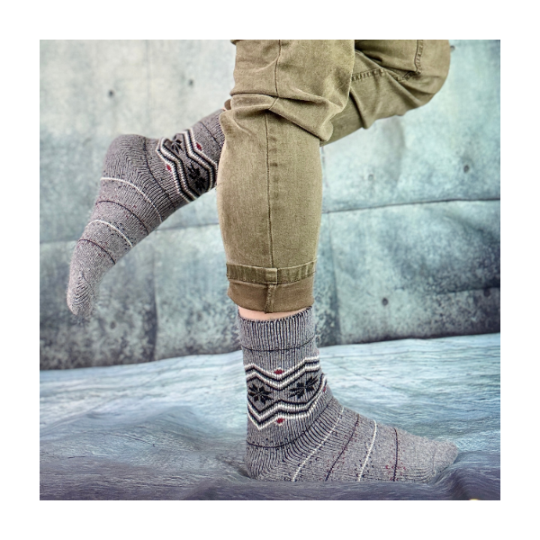 Skarpetki damskie alpaka ciepłe grube jasne szare norweskie gwiazdki 35-38