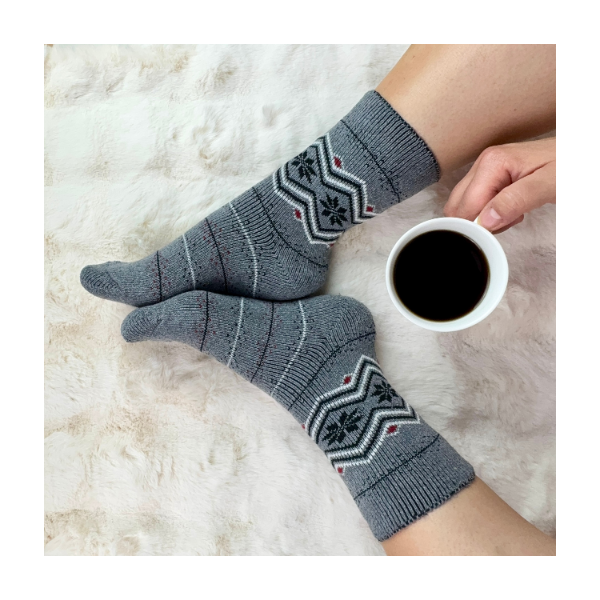 Skarpetki damskie alpaka ciepłe grube jasne szare norweskie gwiazdki 35-38