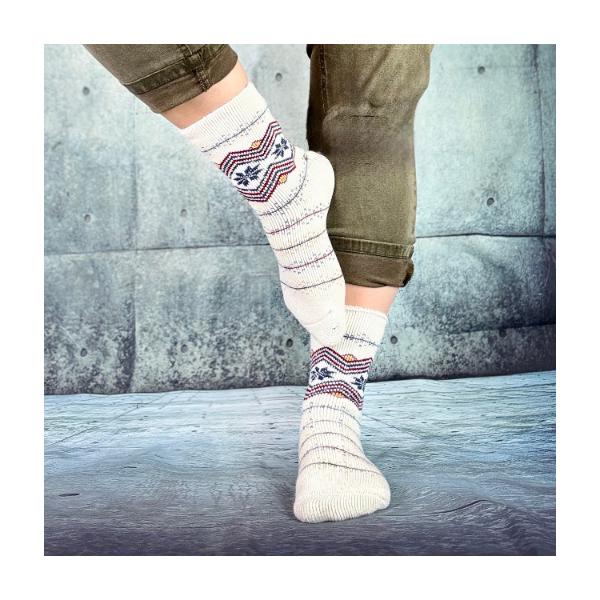 Skarpetki damskie alpaka ciepłe grube białe w norweskie gwiazdki 39-42