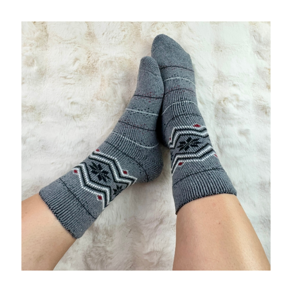 Skarpetki damskie alpaka ciepłe grube jasne szare norweskie gwiazdki 39-42