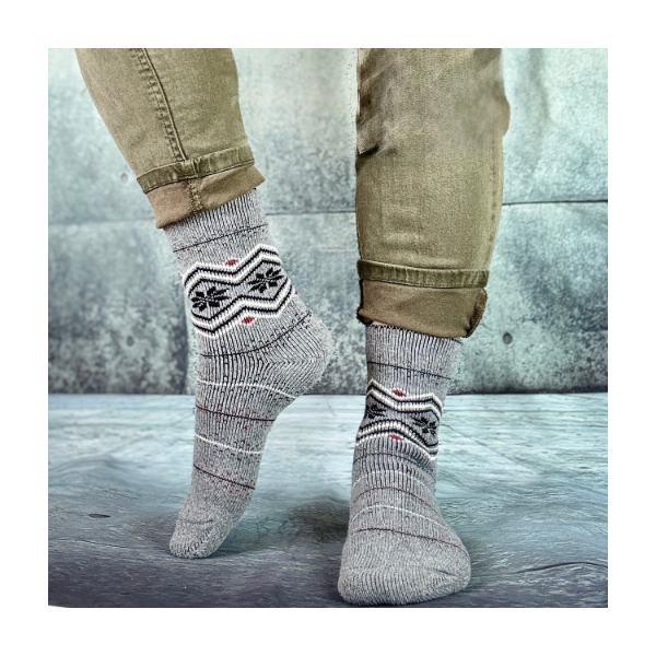 Skarpetki damskie alpaka ciepłe grube jasne szare norweskie gwiazdki 39-42
