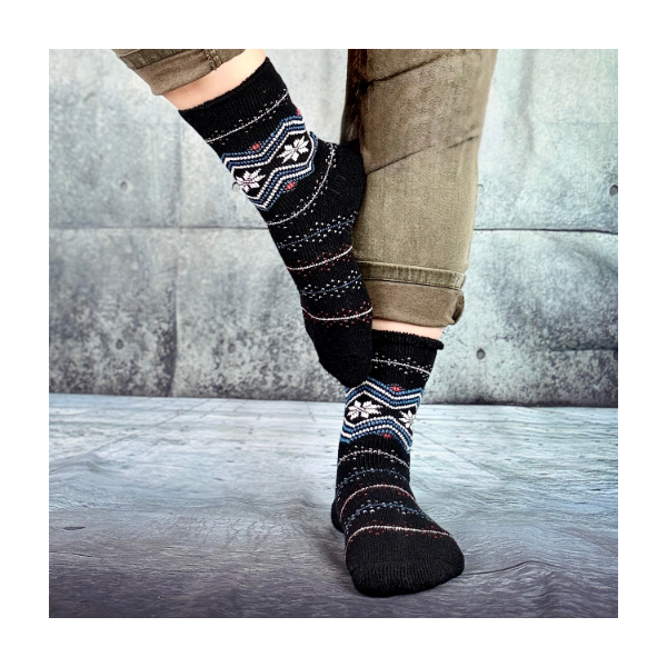 Skarpetki damskie alpaka ciepłe grube czarne norweskie gwiazdki 35-38