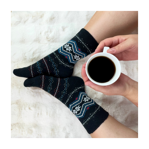 Skarpetki damskie alpaka ciepłe grube czarne norweskie gwiazdki 35-38