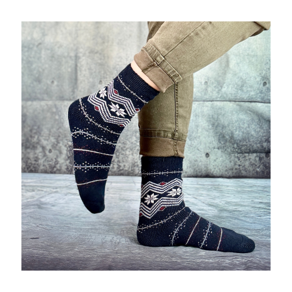 Skarpetki damskie alpaka ciepłe grube czarne norweskie gwiazdki 35-38