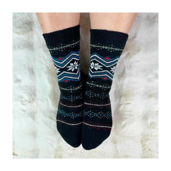 Skarpetki damskie alpaka ciepłe grube czarne norweskie gwiazdki 35-38