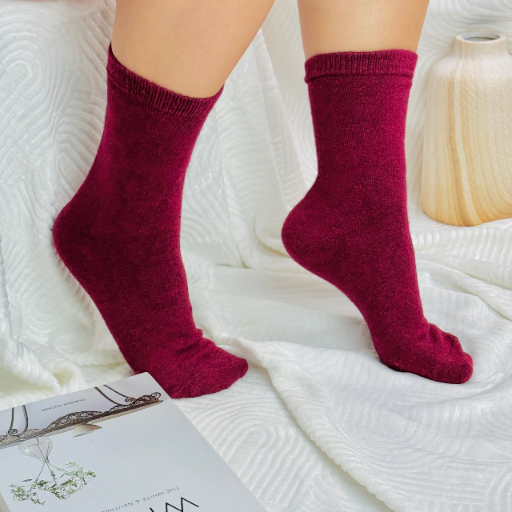 Skarpetki ciepłe termiczne bezuciskowe angora wełna bordo 35-38