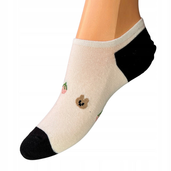 Stopki krótkie białe w misie i truskawkę bawełna 39-42