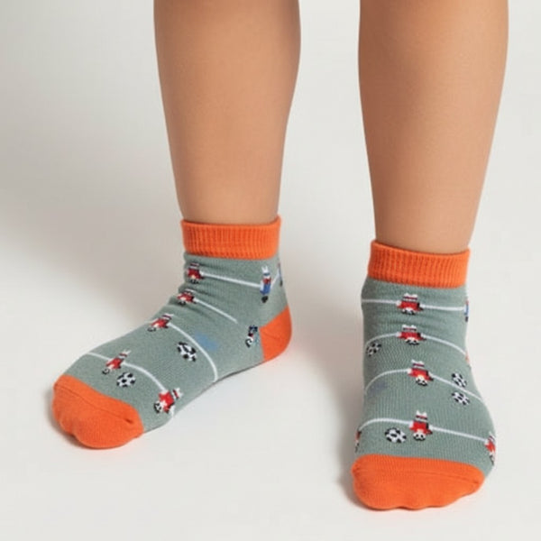 Skarpetki dziecięce bawełna zielone w piłkarzyki i piłkę nożną 27-30